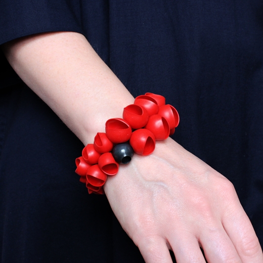 Red cluster bangle - worn