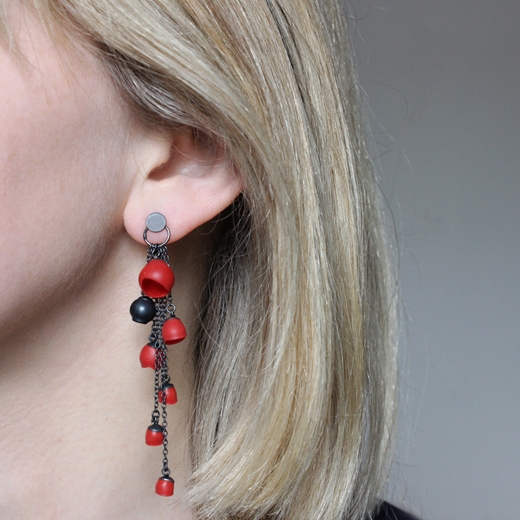 Red Cascade Earrings - worn