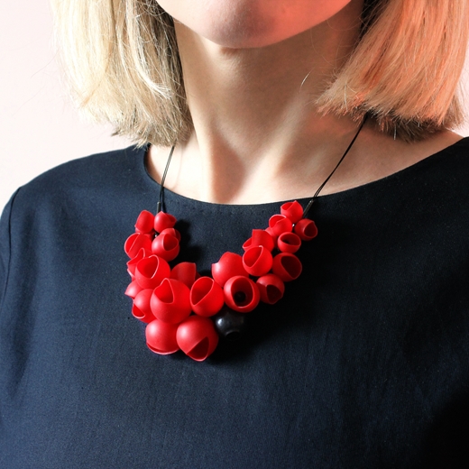 Red Silicone Cluster necklace - worn