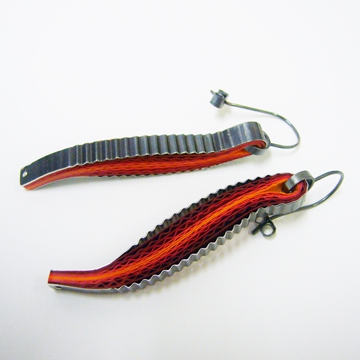 Red Paper and Silver Earrings - Oxidised Silver - side view - By Clara Breen
