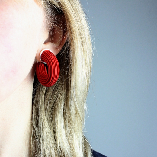 Small Brushstroke Earrings - Red worn