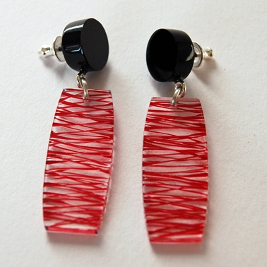 red wired earrings
