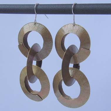 Very large 3 link oxidised brass earrings