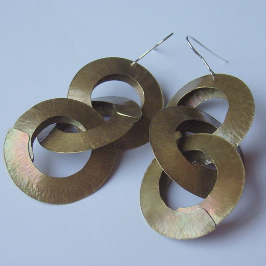 Very large 3 link oxidised brass earrings