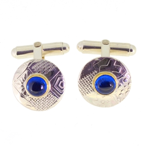 Round cufflinks, blue spinel gemstone, 1