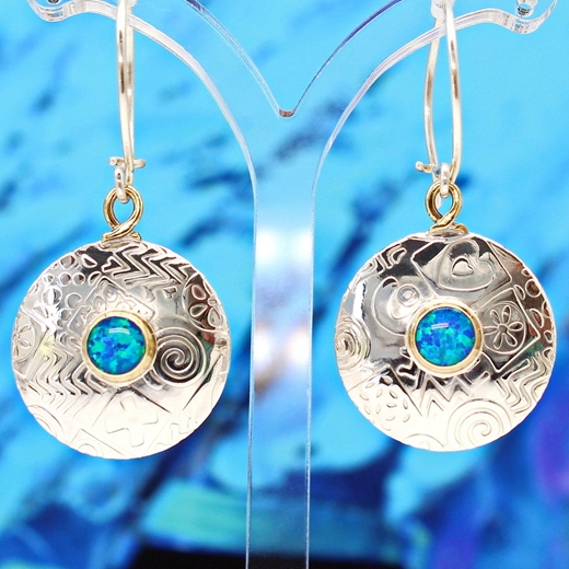 Round earrings, large, blue opal, 5