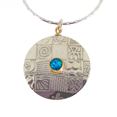 Round pendant, large, blue opal 1