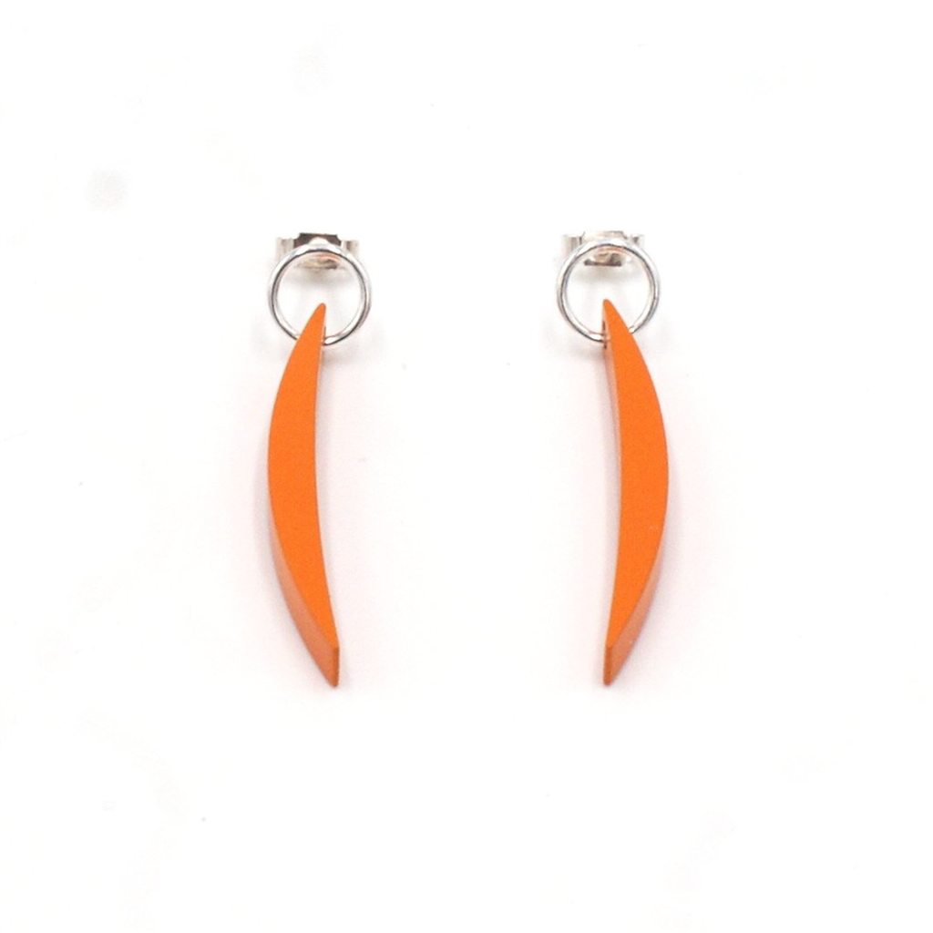 Orange  Tangerine Contemporary Designer Stud Earrings in Powder Coated Architectural Aluminium & Sterling Silver