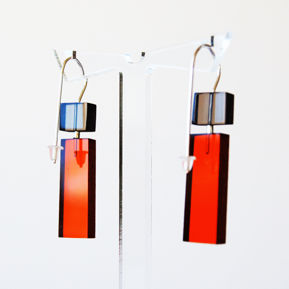 Orange and Grey construction earrings 16 | Earrings by Sarah Packington