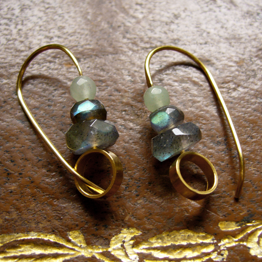 Gold-plated Hoops, two labradorites and aventurine | Contemporary ...