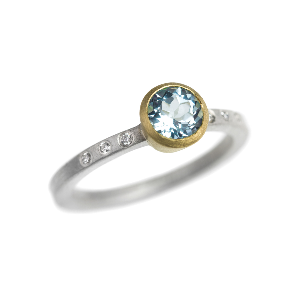 Silver and 18ct yellow gold ring with aquamarine and diamonds ...