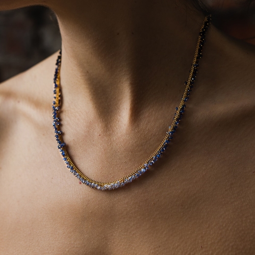 Ombre row necklace with Sapphire's worn