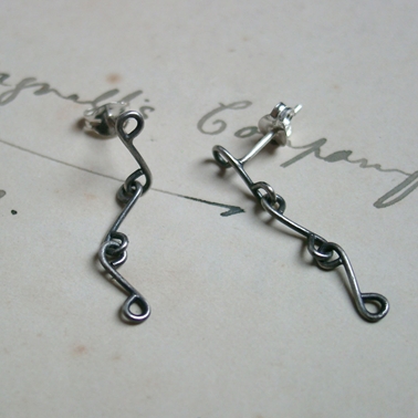 Oxidised Scroll Link Drop Earrings