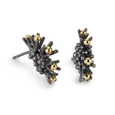 Sea Urchin Earrings - Linear oxidised silver and 18ct gold - by Hannah Bedford