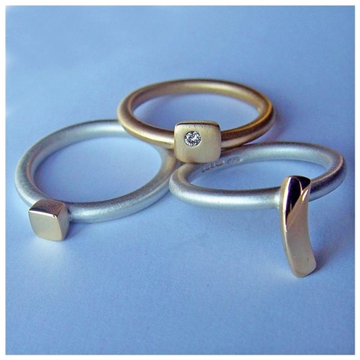 Gold and silver diamond ring set
