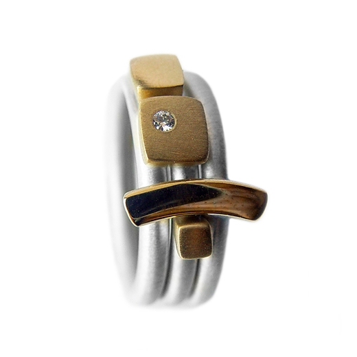 Silver Ring with Diamond & 18ct Gold Detail