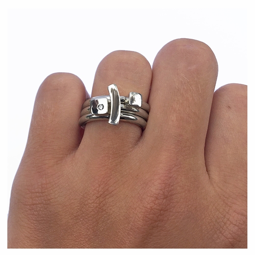 silver ring set with diamond