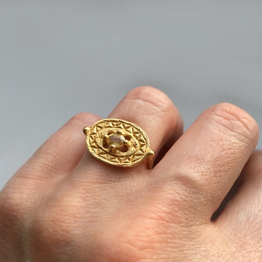 Yellow Sapphire Shield Ring worn