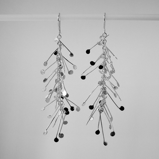 Chaos long dangling wire earrings, polished by Fiona DeMarco