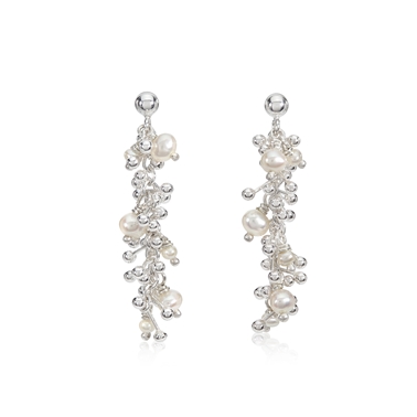 Silver Drop Pearl Earrings
