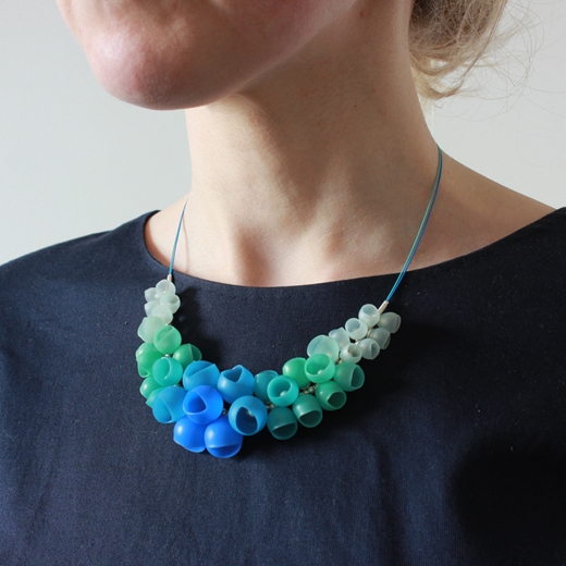 Blue Cluster Necklace worn