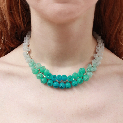 Sea green fade cluster necklace worn