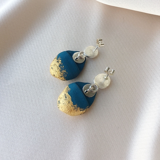 Pebble Drop Earrings – Teal and Gold - back