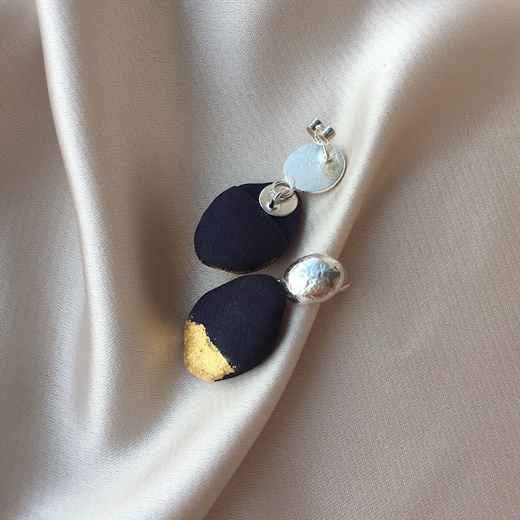 Pebble Drop Earrings – Dark Blue and Gold - back
