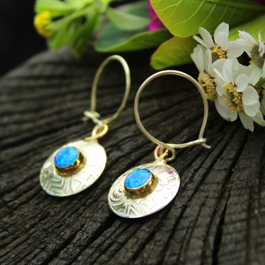 round earrings, blue opal, 2
