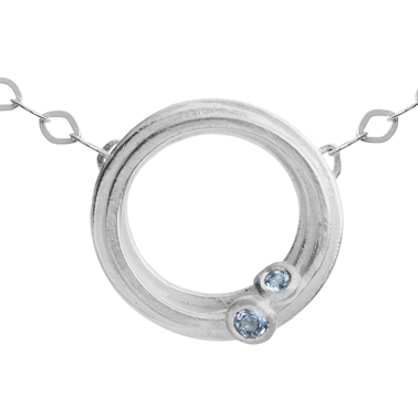 Silver and aquamarine swirl necklace