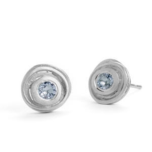Silver and aquamarine swirl earrings