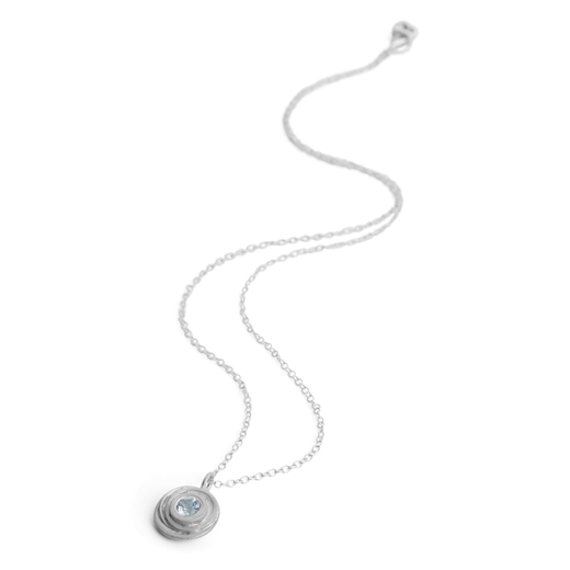 Silver and aquamarine small swirl necklace