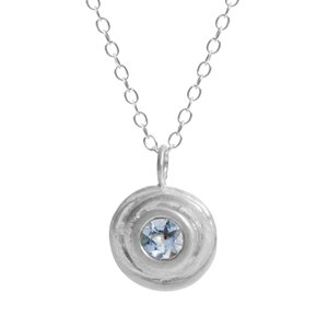 Silver and aquamaine small swirl necklace