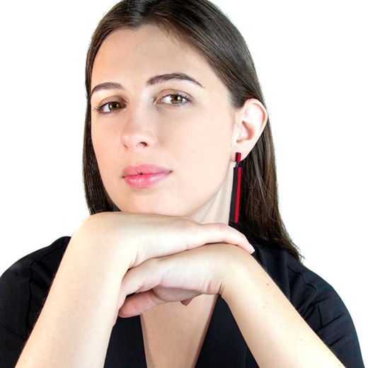Straight & Narrow Earrings - Black & Red - modelled