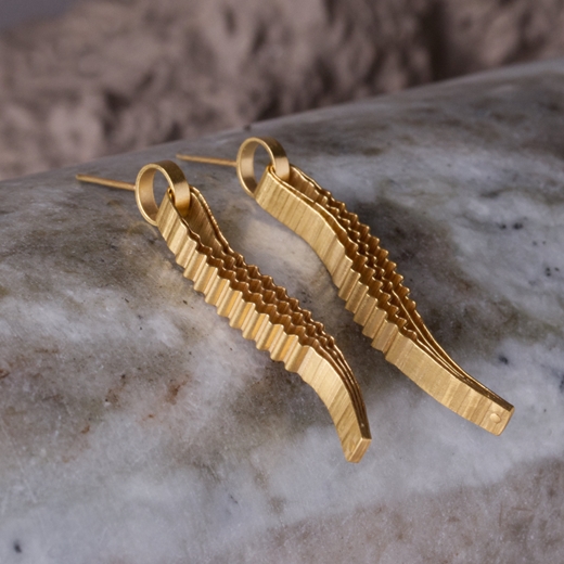 Strata Earrings - Gold-plated silver by Clara Breen - side view