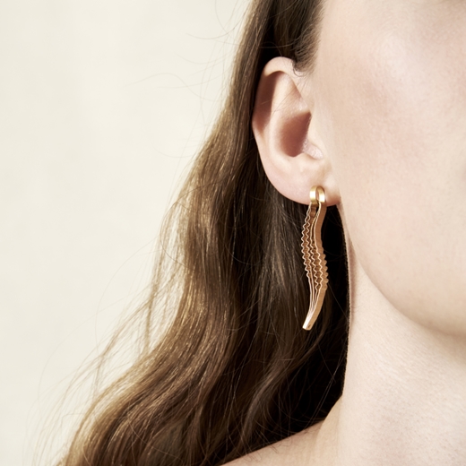 Strata Earrings - Gold-plated silver - Model view - by Clara Breen