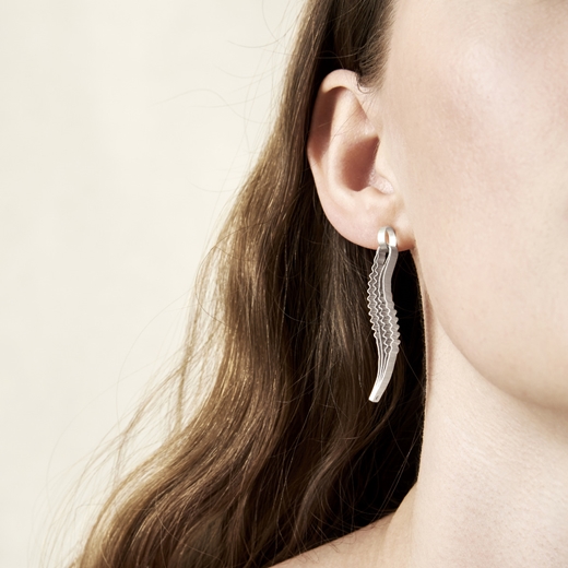 Strata Earrings-Silver by Clara Breen-model view