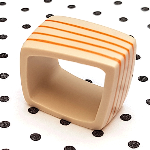 Square resin ring - nude with orange stripes