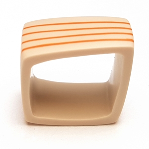 Square resin ring - nude with orange stripes