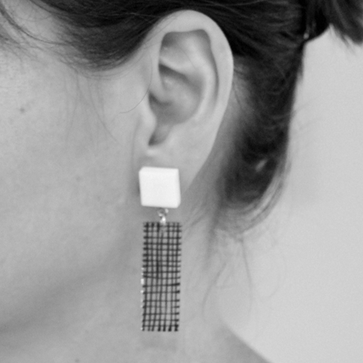 Grid Tower earrings worn