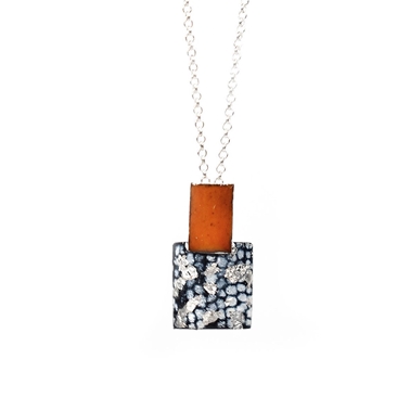 Rectangle and Square Drop Pendant - Tangerine, Blue and Silver