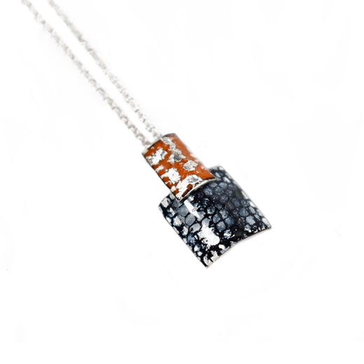 Rectangle and Square Drop Pendant - Tangerine, Silver and Blue