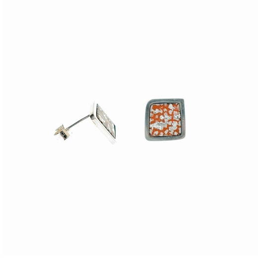 Tangerine and Silver Square Framed Studs