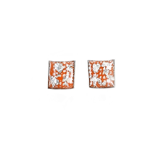 Tangerine and Silver Square Curved Studs