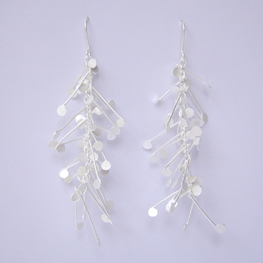 Fiona DeMarco long dangling wire earrings, satin