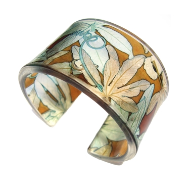 Toffee & Soft Blue Passion Flower Cuff 45mm