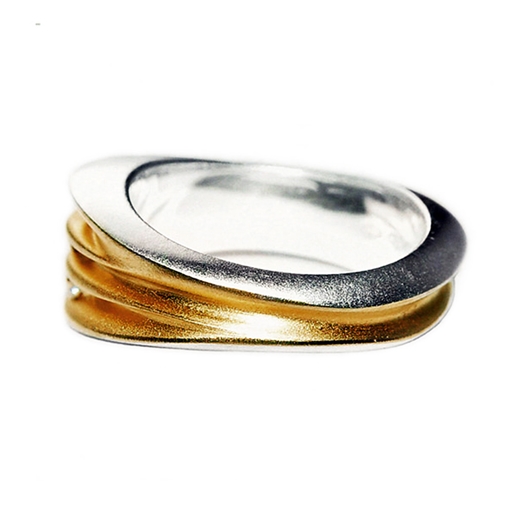 Trio diamond silver shell ring