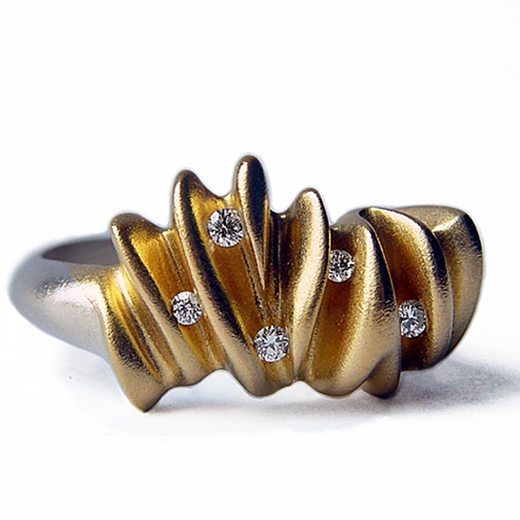 5 diamond sculptural silver ring