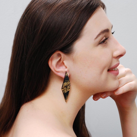 Freehand Triangle Drop Earrings - modelled