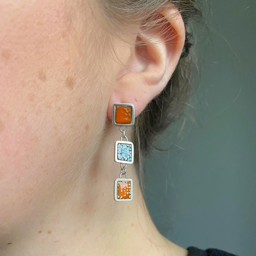 Multi Square Framed Drop Earrings